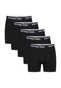 Schwarze Boxer-Shorts im Fünferpack mit einem Logo-Bund. Glatte Textur, mittellange Beine und eine enge Passform für zusätzlichen Komfort.
