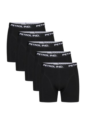 Schwarze Boxer-Shorts im Fünferpack mit einem Logo-Bund. Glatte Textur, mittellange Beine und eine enge Passform für zusätzlichen Komfort.