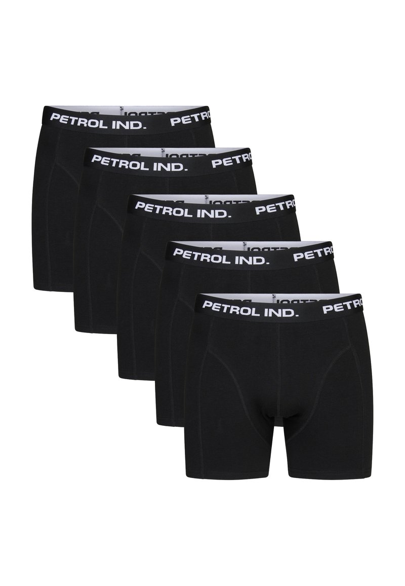 Schwarze Boxer-Shorts im Fünferpack mit einem Logo-Bund. Glatte Textur, mittellange Beine und eine enge Passform für zusätzlichen Komfort.