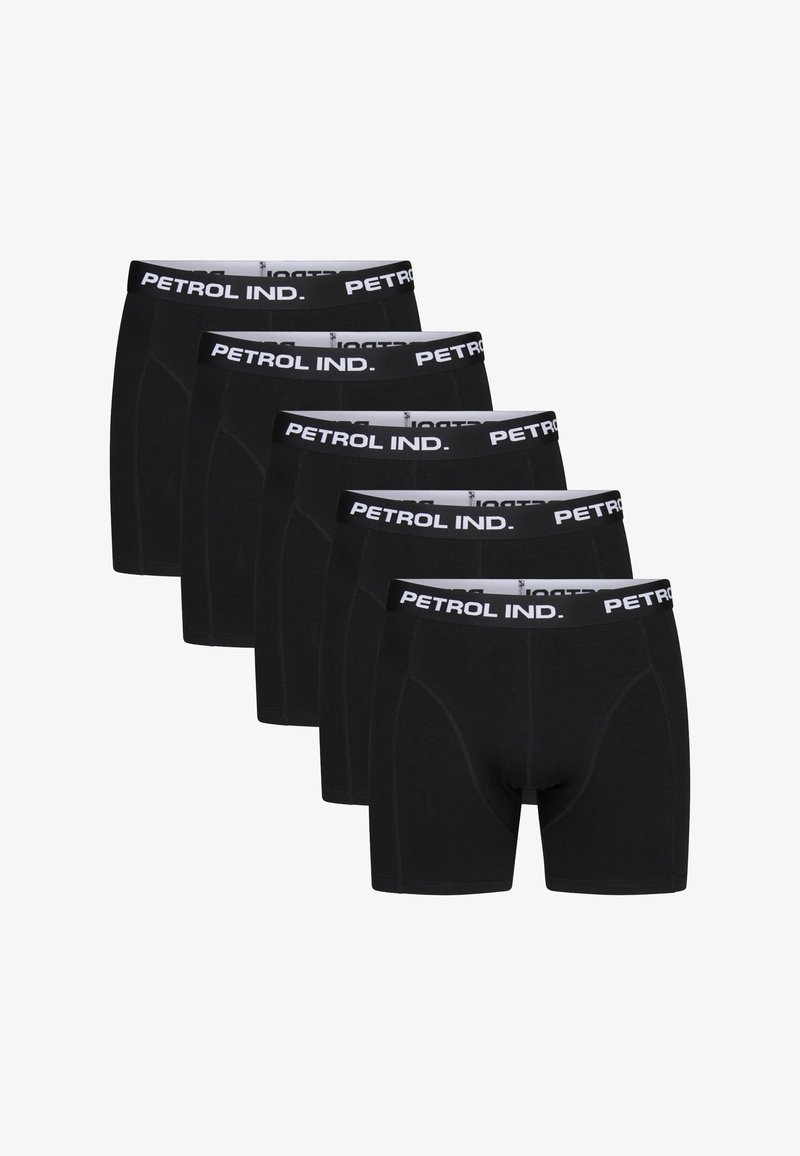 Boxeri negri, în set de cinci, cu un brâu logo. Textură netedă, lungime până la mijlocul coapsei și o potrivire strânsă pentru confort.