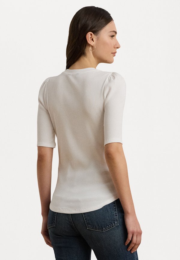 COTTON BLEND RIB KNIT PUFF SLEEVE TEE - Basic T-shirt4