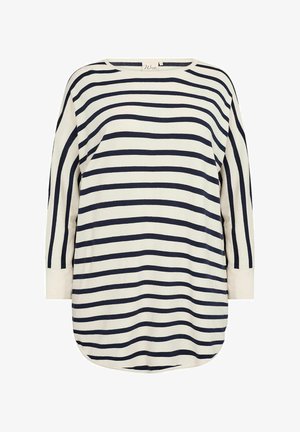 Tumesinised ja kreemijoonesed pikkade varrukatega pluus, millel on ümar kaelus, alla langenud õlavarred ja kumer allääre. Valmistatud pehmest kudumiteks.