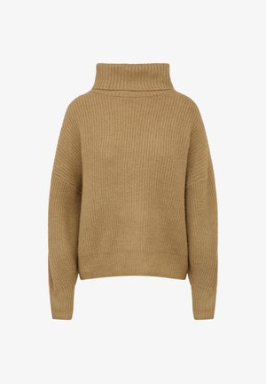 Strickpullover mit Rollkragen in Beige. Verfügt über eine lockere Passform, gerippte Textur und lange Ärmel. Einfache Konstruktion ohne Verzierungen.