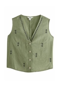 Next - REGULAR FIT  BUTTON DOWN SLEEVELESS  - Veste sans manches - khaki green embroidered Image miniature 1