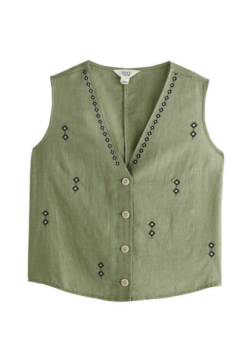 Next - REGULAR FIT  BUTTON DOWN SLEEVELESS  - Veste sans manches - khaki green embroidered, Agrandir