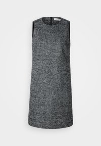 Robe sans manches grise texturée longueur genou avec encolure ronde et fermeture éclair au dos.