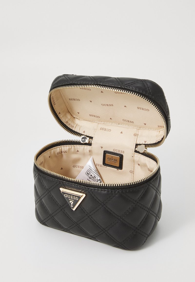 GUESS Giully Mini Crossbody Flap Organizer Bag - Black Quilted PU, Adjustable Strap, Wallet Function