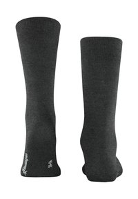 Kniehohe Socken in anthrazitgrau aus strukturiertem Strick. Verfügen über verstärkte Ferse und Spitze sowie ein weißes Logo in der Nähe des Knöchels.