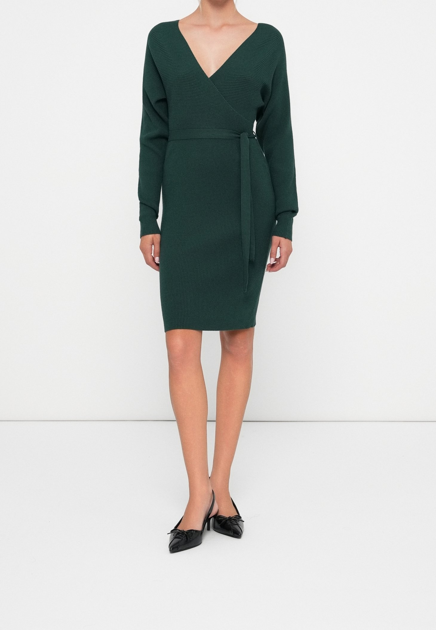 slim fit dress slacks Green Wrap Linen Dress for Women 5673 – Xiaolizi main image 0
