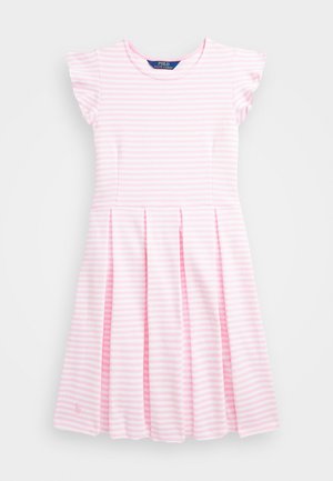 RUFFLE DAY DRESS - Jerseyjurk - caramel pink/white