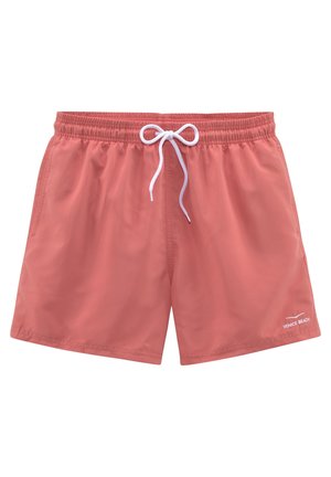 Lachsrosa Badeshorts mit weißer Kordel und "Venice Beach" Logo am unteren rechten Bein, elastischem Bund und Seitentaschen.