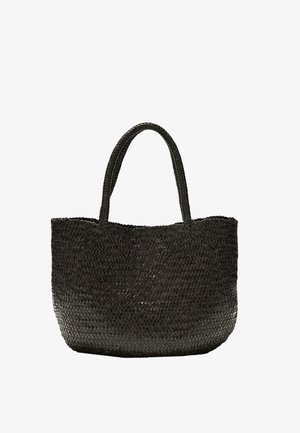 Sac cabas noir tissé avec deux poignées arrondies et un bord supérieur légèrement incurvé, conçu pour être porté à la main ou à l'épaule.