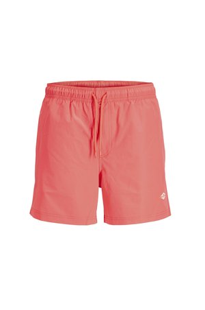 Heren zwembroek in koraalroze met elastische tailleband en verstelbare trekkoorden, met een klein wit logo op het linkerbeen.