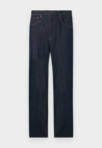 Σκούρο μπλε τζιν με ίσια γραμμή, εμπρός και πίσω τσέπες, κουμπί και θηλιές για ζώνη.