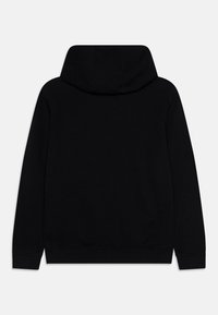 Felpa nera con cappuccio, dal tessuto morbido, con maniche lunghe e orlo a costine. Il design è semplice e privo di decorazioni, con un retro uniforme.