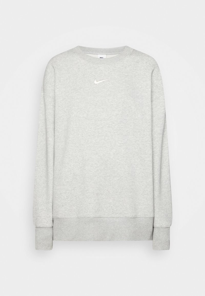 Helle graue Sweatshirt mit Rundhalsausschnitt aus weichem Material, das ein kleines weißes Nike-Logo auf der Brust und gerippte Bündchen sowie Saum aufweist.