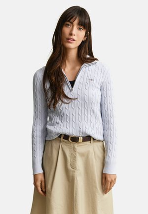 STRETCH CABLE HALF-ZIP - Trui - light blue