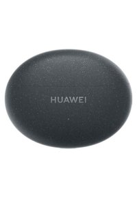 Black oval wireless earbuds case with a textured, speckled finish and embossed 'HUAWEI' logo on the front. Smooth, rounded edges.