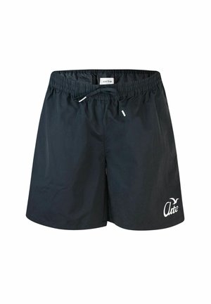 Pantaloni da nuoto neri realizzati in tessuto leggero, con vita elasticizzata e cordino, e un accento con logo bianco sul lato inferiore.