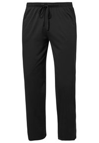 Schwarze Sweatpants mit einem Kordelzugbund, geradem Beinansatz, weichem Stoff und seitlichen Taschen.