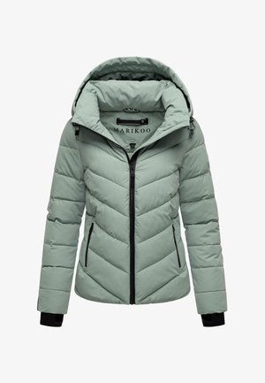 Helesinine pehme talvejope kapuutsi ja mustade tõmblukkude ning taskutega, mustad sisekäe mansetid, suurus väike.