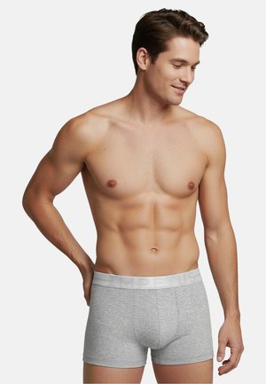 Grå bomuldsboxershorts med en blød, elastisk talje med præget logo. Shortsene er tætsiddende og har en længde til midt på låret.