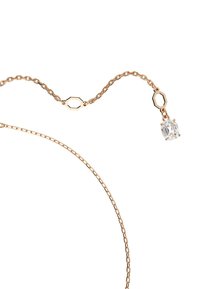 Halskette aus Roségold mit achteckigen Gliedern, verziert mit einem klaren, rechteckigen Kristallanhänger. Zartes und leichtes Design.