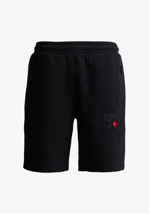 Shorts noirs décontractés avec taille élastique, poches latérales zippées, et un logo "ZAVETTI Canada" avec une feuille d'érable rouge.