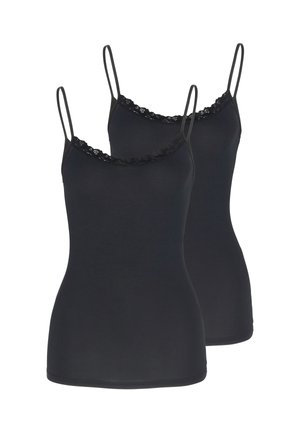 Due canottiere nere da donna con spalline sottili e bordo in pizzo lungo la scollatura, mostrate affiancate su sfondo bianco.