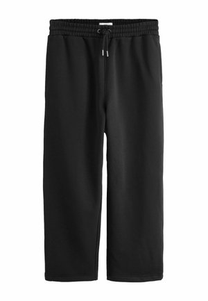 Schwarze Sweatpants mit weitem Bein, elastischem Bund und verstellbarem Kordelzug, gefertigt aus weichem, komfortablem Stoff.