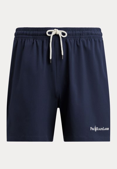 Ναυτικά μαγιό με ελαστική μέση και κορδόνι. Διαθέτουν λευκή κεντημένη λογότυπο "Polo Ralph Lauren" στο στρίφωμα.