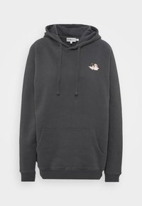 Sudadera gris oscuro hecha de una mezcla de algodón. Presenta un bolsillo frontal, capucha con cordón y un diseño de nube bordado en el pecho.