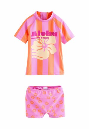 REGULAR FIT - SHORT SLEEVED SET - Bikini - pink/orange stripe hibiscus