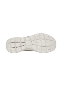 Suela de zapato atlético de goma blanca con patrón de agarre texturizado. Bordes redondeados con ranuras flexibles para movilidad y soporte.
