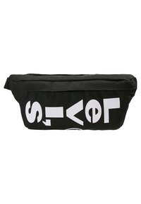 Svart tygmidjeväska med vita fetstil bokstäver som delvis visar ordet "Levi's" på framsidan.