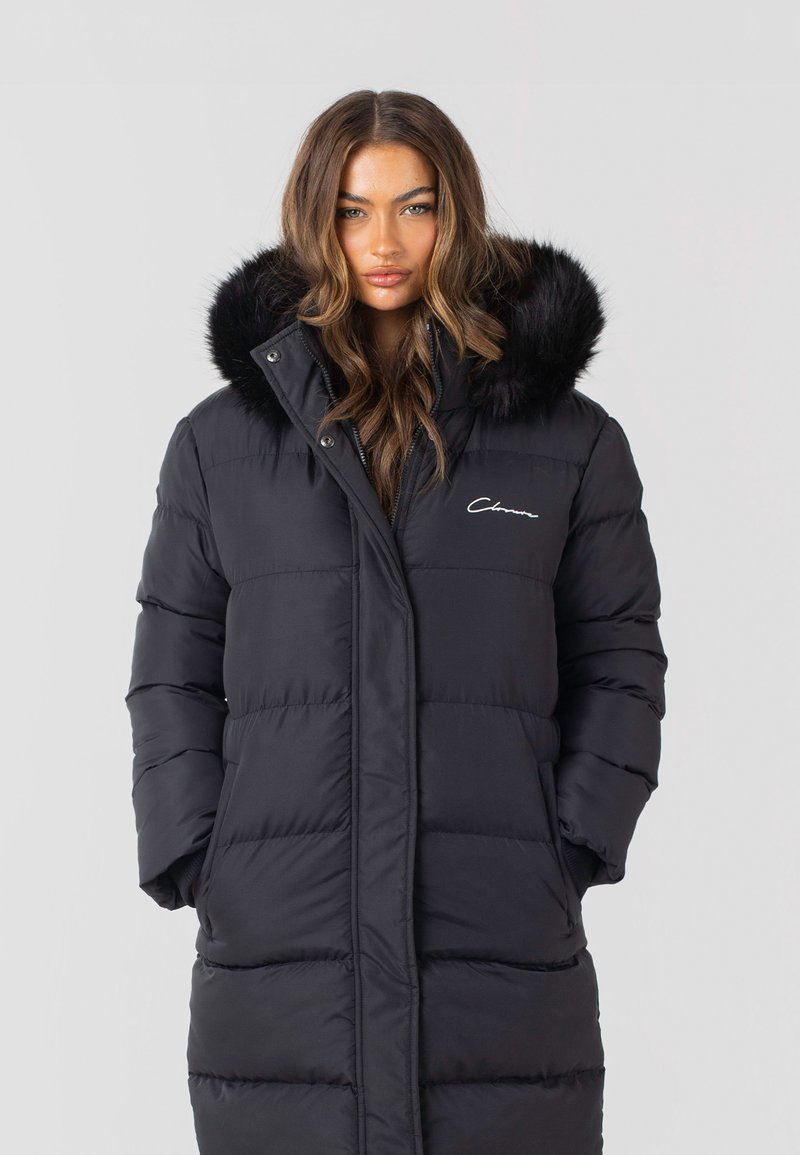 CLOSURE London LONGLINE PUFFER WITH FUR HOOD - Zimní kabát - black