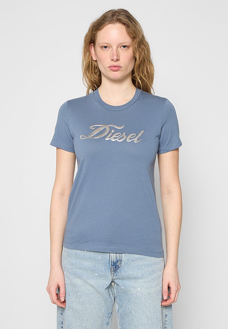 Diesel T-shirt print blauw gemêleerd