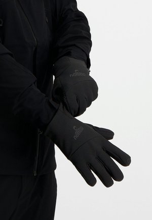 Zwarte winterhandschoenen met een gepadde textuur, voorzien van een waterdichte buitenlaag en logo. Snit voor een strakke pasvorm, geschikt voor koude omgevingen.