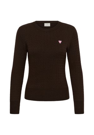 Kaffe, KALIDDY CABLE KNIT PULLOVER - Pullover - coffee bean pink heart