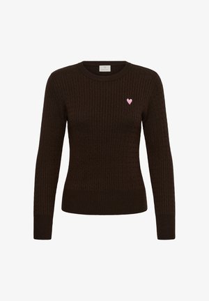 Kaffe, KALIDDY CABLE KNIT PULLOVER - Pullover - coffee bean pink heart