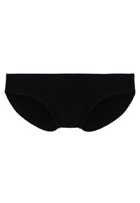 Sorte bikinitruser laget av myk, elastisk materiale. Har et minimalistisk design med lav midje og glatte kanter.