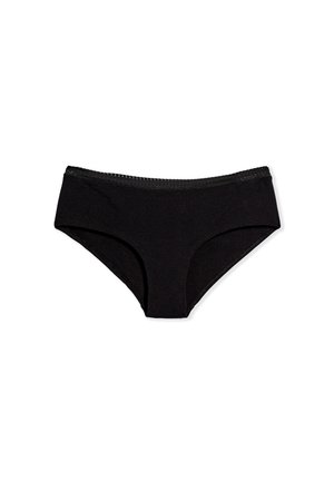 Culotte de bikini en coton noir avec une texture lisse, une couvrance modérée et une taille élastique étroite. Design simple, sans motifs ni accents.