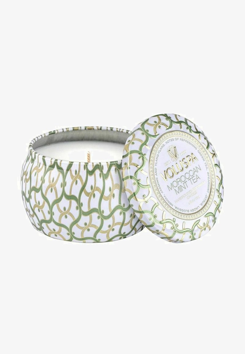 Voluspa - DECORATIVE TIN CANDLE MOROCCAN MINT TEA 113G - Tuoksukynttilä - green, Suurenna