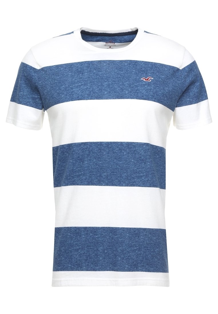 Blau-weiß gestreift Baumwoll-T-Shirt mit kurzen Ärmeln und Rundhalsausschnitt. Kleines Logo auf der Brust. Weicher Stoff.