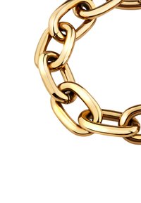 Bracciale in oro con anelli a catena che presenta link ovali e rettangolari con finitura lucida, evidenziando una superficie liscia e brillante e un design robusto.