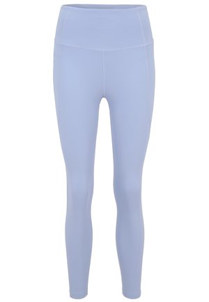 Hellblaue, hochtaillierte Leggings aus dehnbarem Material. Verfügt über eine glatte Textur und minimalistische Nahtdetails im gesamten Design.