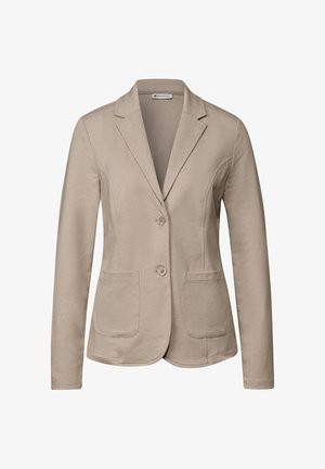 Beige blazer met een getailleerd ontwerp, twee voorzakken en twee knopen. Gemaakt van een zachte, rekbare stof met een gladde textuur.