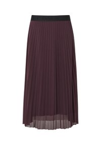 Pflaumenfarbener Faltenrock mit elastischem schwarzen Bund und geprägtem Markenlogo, gefertigt aus leichtem, fließendem Stoff mit durchsichtigem Finish.