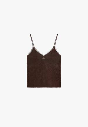 Massimo Dutti, STRAPPY LACE DETAIL TOP - Top - dark brown