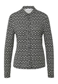 Black and white long-sleeve shirt featuring a geometric chain pattern, button-down front, and classic collar. Soft fabric texture.
